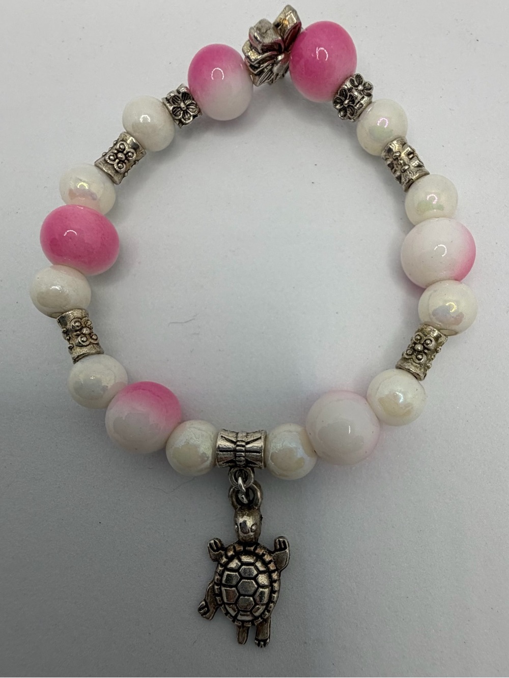 Pink Ombre Beaded Bracelet with Turtle Charm